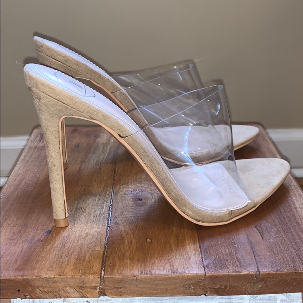 new missguided clear beige slip on heels sz 6.5